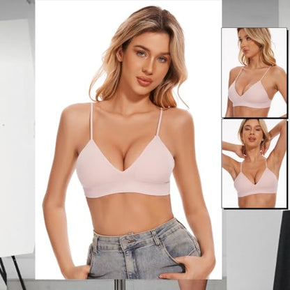Seamless Bra for Women Low Back Bralette Wirefree Spaghetti Bra with Padded Removeable - color: Sheerpink, size: Large