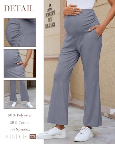3 Pack Women's Maternity Pants Comfy Flare Trousers - color: Black, Cold Gray, Gray Pink, size: Medium