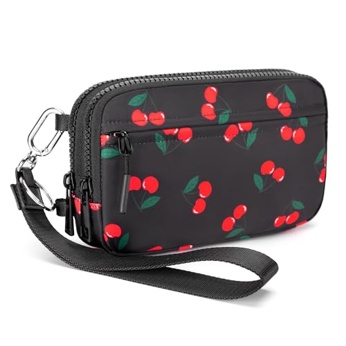 FODOKO Wristlet wallets for Women RFID crossbody bags with 4 Zippers - color: Cherry