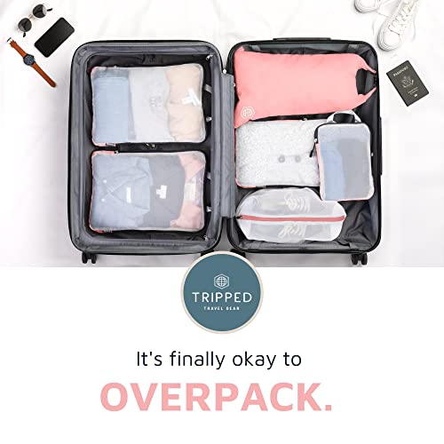 TRIPPED Travel Gear Large Compression Packing Cubes with Mesh 6-Piece Set - color: Dusty Rose