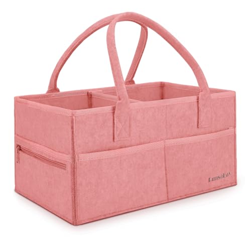 Runsabay. Diaper Caddy Organizer for Newborn Baby Essentials, Large Nursery Storage Bin, Car Organizer for Baby Diapers and Wipes, Baby Basket with Handles - Pink - color: Pink, size: Large