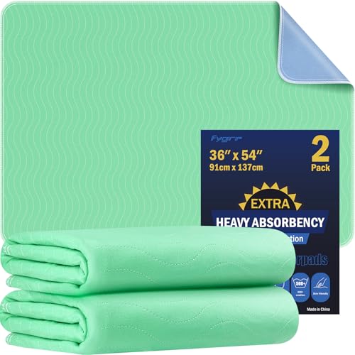 Fygrip 2 Pack 36” x 54” Extra Heavy Absorbency Washable Underpads Bed Pads - size: 2 Pack - 36" x 54"