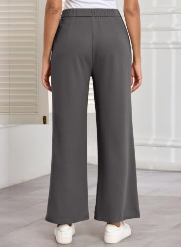 BLENCOT Maternity Pants Work Waffle Knit Wide Leg Pregnancy Trousers - color: Carbon Grey, size: Medium
