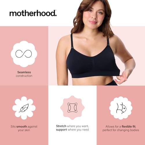 Motherhood Maternity Women's Wireless Clip Down Seamless Nursing Bra for Breastfeeding - color: Black Soot, size: Large