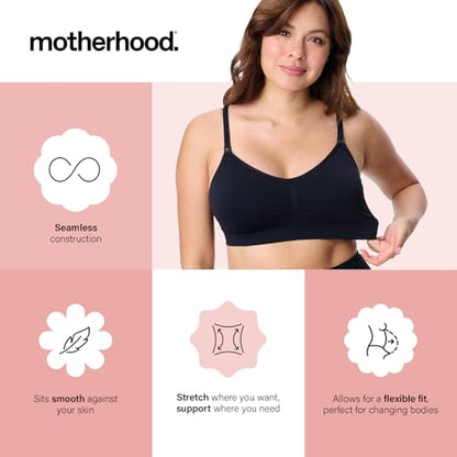 Motherhood Maternity Women's Wireless Clip Down Seamless Nursing Bra for Breastfeeding - color: Black Soot, size: Large