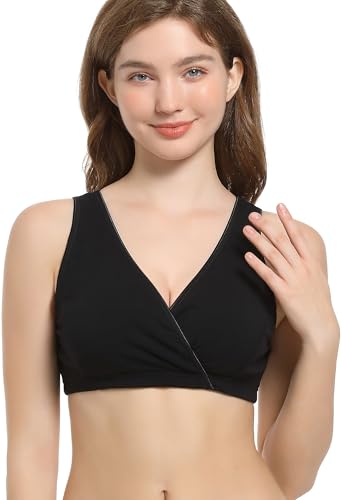 CAKYE 3 Pack Cotton Maternity Nursing Bras Breastfeeding Sleep Bralette - color: A-black+grey+white/3pcs, size: X-Large