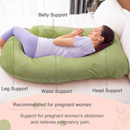 60 Inch Pregnancy Pillow for Sleeping (Green- Memory Foam) - color: Green- Memory Foam