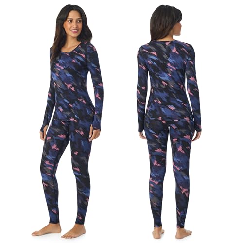 Cuddl Duds Lightweight 2 Piece Active Base Layer Matching Sets for Women - color: Black Brushstrokes, size: Small