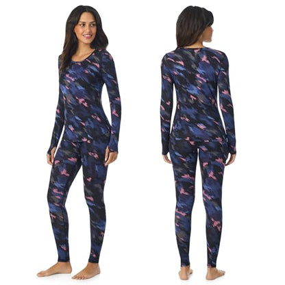 Cuddl Duds Lightweight 2 Piece Active Base Layer Matching Sets for Women - color: Black Brushstrokes, size: Small