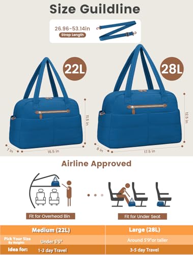 Pritent Puffer Travel Duffle Bag Waterproof Carry On Duffel Weekender Bag - color: Blue