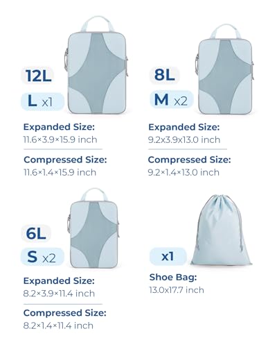 Bagsmart Compression Packing Cubes, Travel Bag Cruise Ship Essentials - color: Navy Blue, size: 6 Set