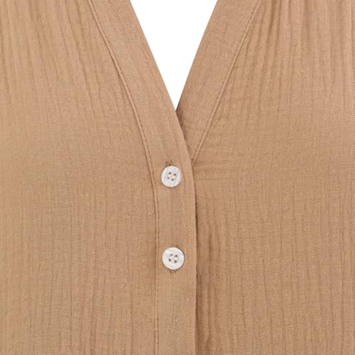 R.Vivimos Womens Summer Cotton Casual Flowy Maxi Dress - color: Light Khaki, size: Medium