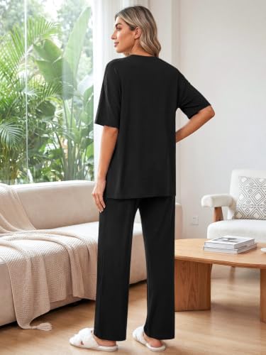 Aodemo Lounge Sets for Women 2 Piece Pjs Fall Pajamas Postpartum Outfits - color: Black, size: Large