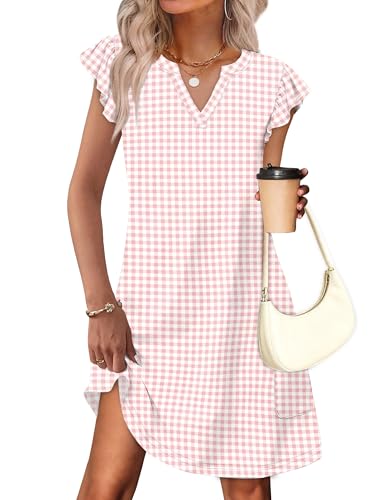 OFEEFAN Spring Summer Dresses for Women 2026 Casual Ruffle Sleeve V Neck Loose Swing Sundresses with Pockets Plain/Print - color: Print 02, size: Medium