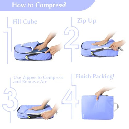 Gonex Compression Packing Cubes, 4-Piece Expandable Travel Organizers - color: 4-Periwinkle, size: 4 Set