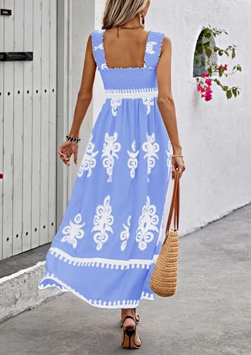 PRETTYGARDEN Women's Sleveless Boho Maxi Dress - color: Floral Sky Blue White, size: Small