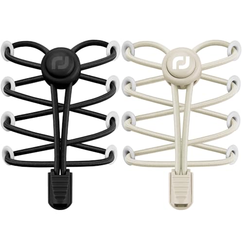 RJ-Sport 2 Pack Elastic No Tie Shoe Laces for Kids & Adults - color: 17 Black & Beige