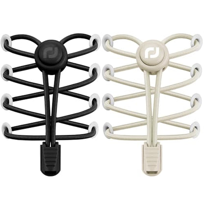 RJ-Sport 2 Pack Elastic No Tie Shoe Laces for Kids & Adults - color: 17 Black & Beige
