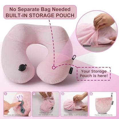 Keemall Inflatable Travel Neck & Shoulder Pillow for Airplanes&Long Trips - color: Pastel Pink, size: Medium