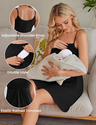 Ekouaer Womens Nursing Dress Summer Breastfeeding Maternity Clothes - color: Black, size: X-Large