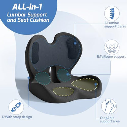 Seat Cushion,Memory Foam Chair Cushion for Office and Car - color: Black
