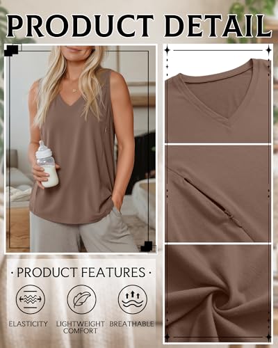 4 Pack Womens Nursing Tank Tops - color: Black, Light Gray, White, Coffee, size: X-Large