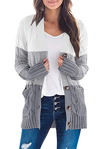ZESICA Long Sleeve Button Down Open Front Cable Knit Cardigan Sweaters - color: Middlegrey, size: Large