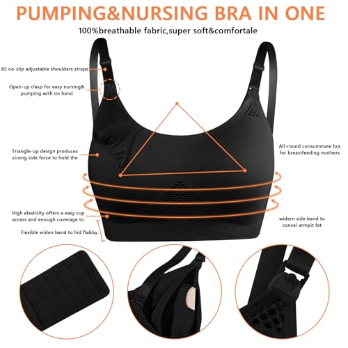 4HOW Pumping Bra Hands Free Pumping and Nursing Bra All in One - color: 2pc(black), size: X-Large