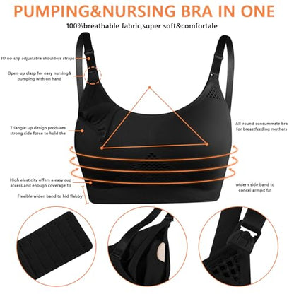 4HOW Pumping Bra Hands Free Pumping and Nursing Bra All in One - color: 2pc(black), size: X-Large