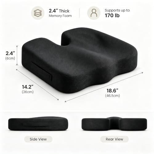 Gel Seat Cushion for Long Sitting, Office Chair Memory Foam Cushion, Black - color: Black