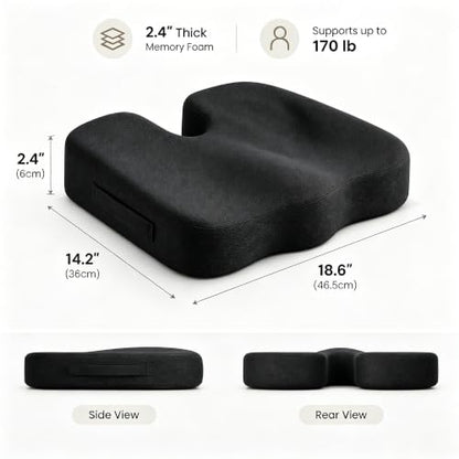 Gel Seat Cushion for Long Sitting, Office Chair Memory Foam Cushion, Black - color: Black
