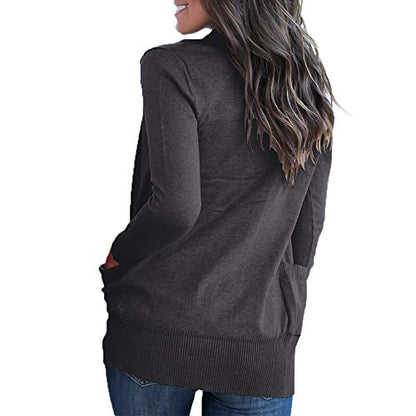 VOIANLIMO Women's Open Front Long Sleeve Cardigan with Pockets - color: 1-10-charcoal Black, size: XX-Large