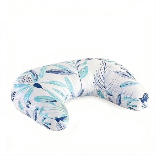 U-Shape Breastfeeding Nursing Pillow Set, 1 Insert and 2 Removable Covers - color: White & Green Leaves