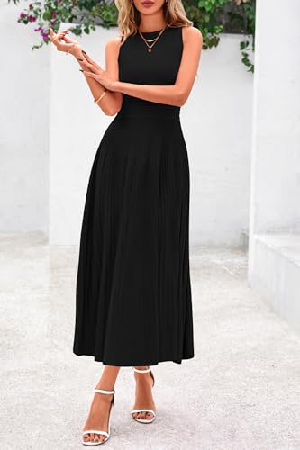 PRETTYGARDEN Women's Summer Pleated Midi Work Dress - color: Black, size: X-Large