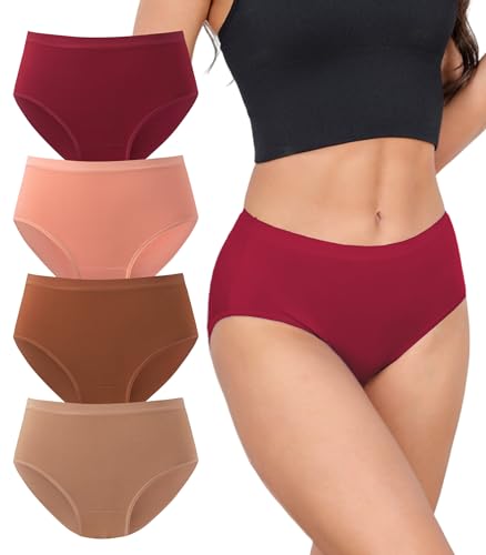 DAVID ARCHY Women's Bamboo Rayon Briefs, High-Waisted Underwear, 4/6 Pack - color: Burro / Bison / Cameo Brown / Biking Red, size: X-Large
