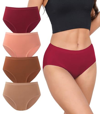 DAVID ARCHY Women's Bamboo Rayon Briefs, High-Waisted Underwear, 4/6 Pack - color: Burro / Bison / Cameo Brown / Biking Red, size: X-Large