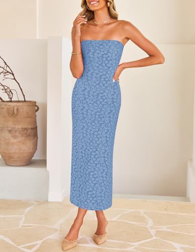 ZESICA Women's Floral Strapless Bodycon Weeding Guest Dress - color: Dustyblue, size: Medium