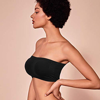 Strapless Bras, No-Removable Pads Bandeau Tops for Women - color: Black+beige+white-next-gen Non-removable Padding, size: Medium
