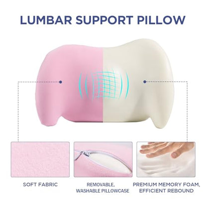 Lumbar Support Pillow for Office Chair, Memory Foam Car Back Cushion - color: Pink