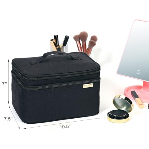 NISHEL Large Makeup Bag Organizer, Double Layer Cosmetic Travel Case - color: Black, size: Large