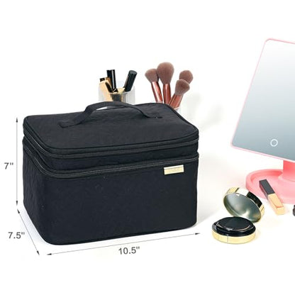 NISHEL Large Makeup Bag Organizer, Double Layer Cosmetic Travel Case - color: Black, size: Large