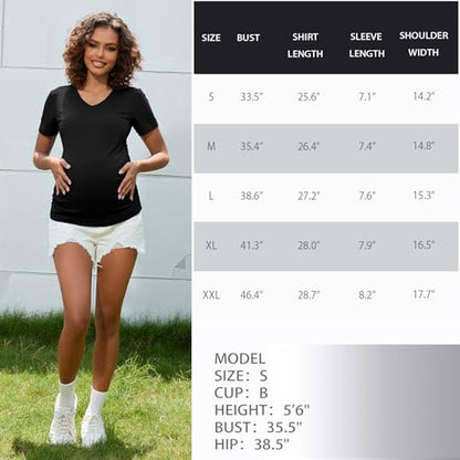 Bhome Maternity Shirt Short Sleeve Pregnancy Tshirt Side Ruched Tee Top - color: Black/Black, size: Large
