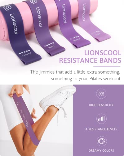 LIONSCOOL Pilates Ring Set 14" Magic Circle, 9" Mini Ball, Resistance Bands - color: Purple