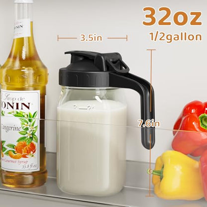 32 oz Breast Milk Pitcher, Glass Mason Jar Pitcher with Lid - color: Black, size: 32 Ounces