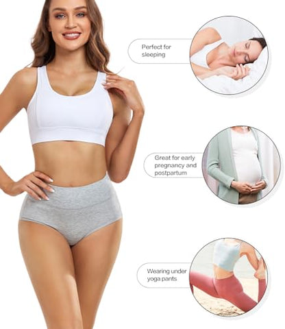 wirarpa Women's Cotton Underwear High Waisted Ladies Panties Full Coverage Briefs 4 Pack (Regular & Plus Size) - color: Black/White/Gray/Beige - Set 7, size: 4X-Large