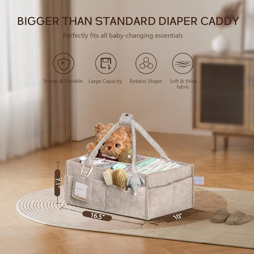 Diaper Caddy Organizer - Large Baby Caddy Organizer with Handle (Oatmeal) - color: Oatmeal