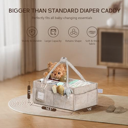 Diaper Caddy Organizer - Large Baby Caddy Organizer with Handle (Oatmeal) - color: Oatmeal