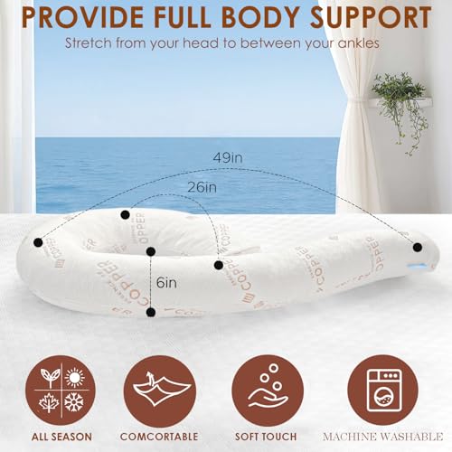 Body Pillow for Adults, Swan Bed Pillow Insert for Sleeping, Copper, 49 In - color: Copper