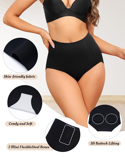 LEVAO Women's High Waisted Underwear Slightly Tummy Control Postpartum Panties Full Coverage Comfort Briefs (S-3XL) - color: Black,nude, size: Large