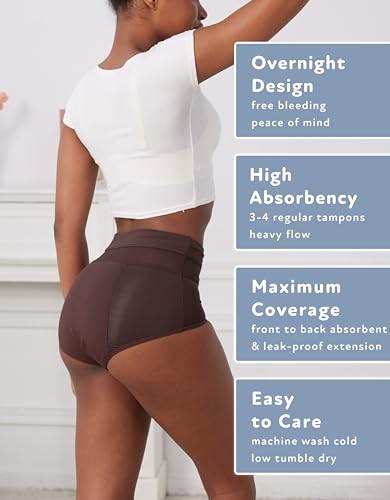 Goat Union Overnight Period Underwear for Women Heavy Flow, Leakproof Menstrual Panties Full Coverage - color: Chocolate, size: 3X-Large Plus